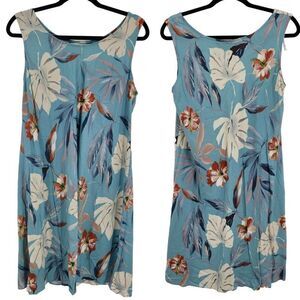 Vintage 80's Cooke Street Dress Hawaiian‎ Sleeveless Shift Mini Palm Blue XL USA